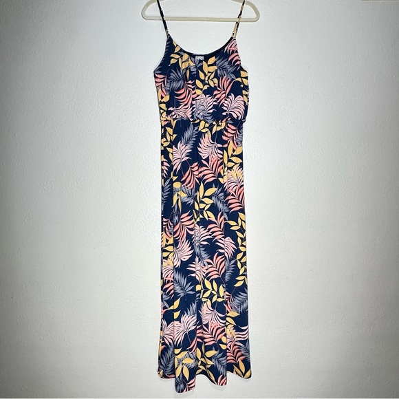 Naïf Tropical Leaf Print Maxi Dress Navy and Pink - Picture 5 of 6